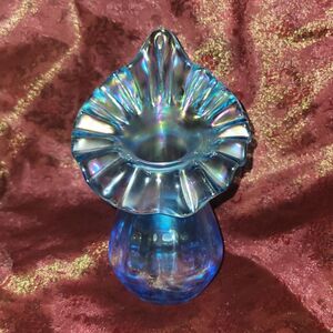 Gibson Jack In the Pulpit Blue Iridescent Vase Carnival Glass  2002
